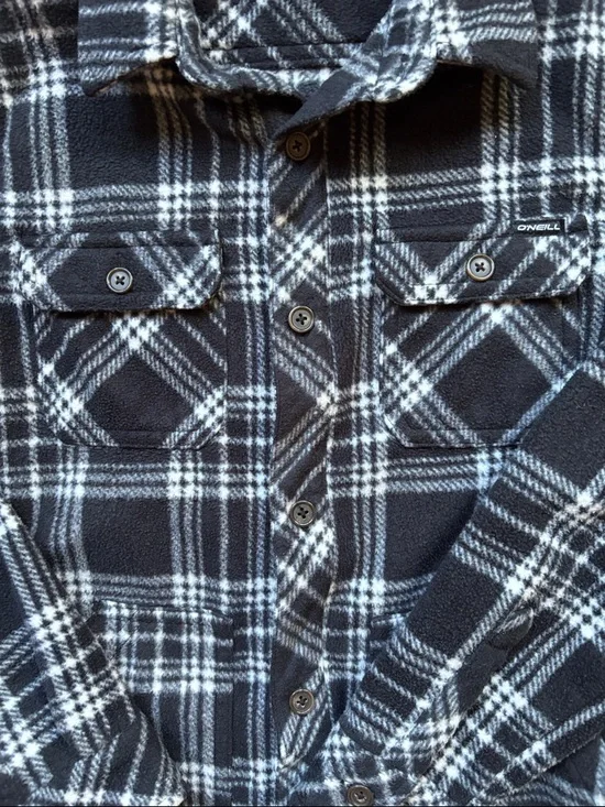 O’Neill Black & White Plaid Button-Up Flannel Shirt - Picture 2 of 8